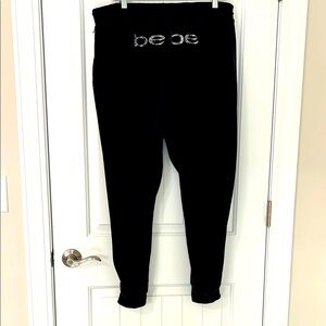 Bebe, Sz 2X, black, velour, sweatpants, drawstring waist, rhinestone bebe